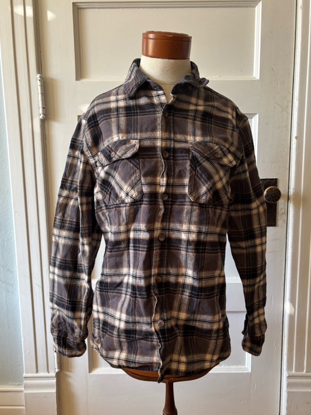 Classic Jachs Heritage Flannel Shirt in Blue and Cream Plaid Medium